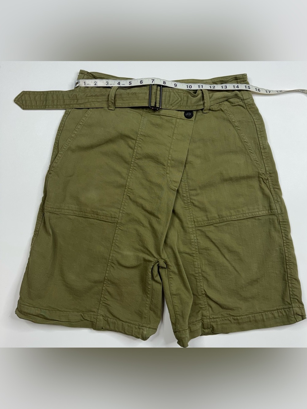 Zara High-Waist Belted Asymmetric Snap Utility Bermuda Shorts Womens Medium - Picture 8 of 9